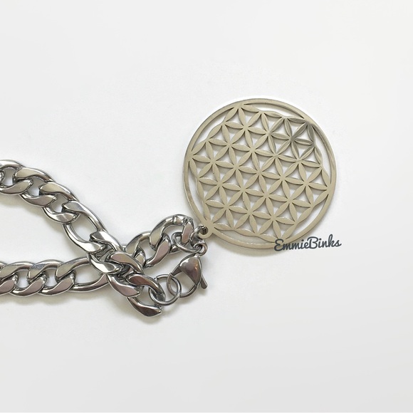 New Sacred Geometry Flower of Life Stainless Steel Geometric Charm Bracelet - Picture 8 of 13
